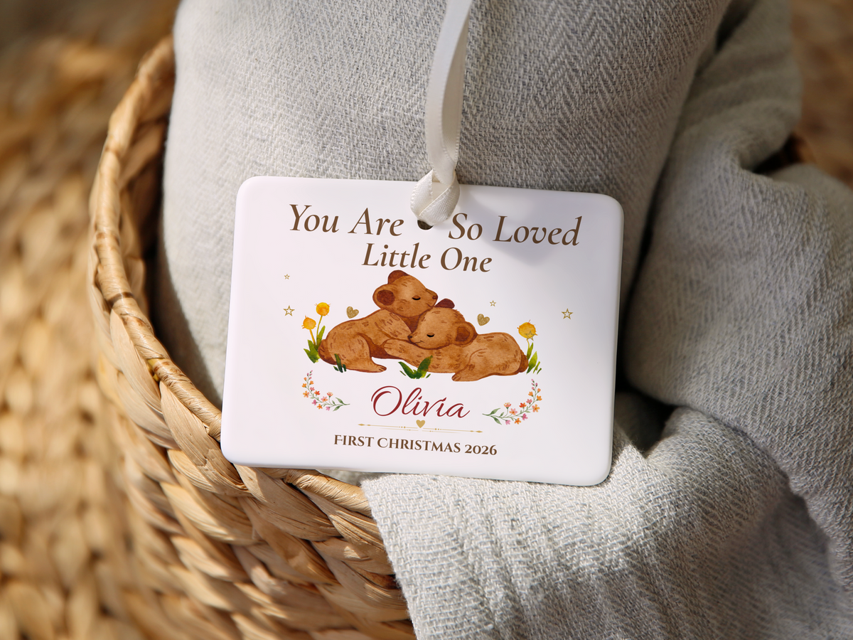 Personalized First Christmas Ornament for Baby Girl, Bear Family Keepsake, Baby’s First Christmas 2026 Nursery Tree Decor Gift for Olivia