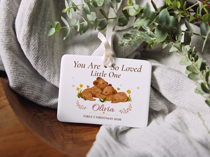 Personalized First Christmas Ornament for Baby Girl, Bear Family Keepsake, Baby’s First Christmas 2026 Nursery Tree Decor Gift for Olivia