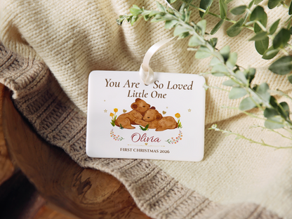 Personalized First Christmas Ornament for Baby Girl, Bear Family Keepsake, Baby’s First Christmas 2026 Nursery Tree Decor Gift for Olivia