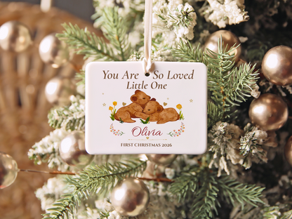 Personalized First Christmas Ornament for Baby Girl, Bear Family Keepsake, Baby’s First Christmas 2026 Nursery Tree Decor Gift for Olivia