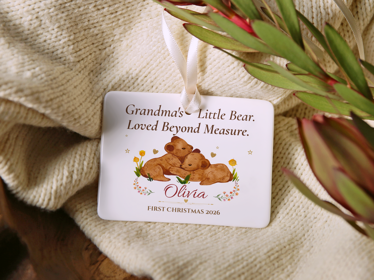 Grandma's Little Bear Ornament, Personalized Baby's First Christmas 2026, Bear Cub Keepsake, Grandmother Christmas Gift, Memory Decor