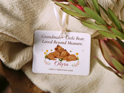 Grandma's Little Bear Ornament, Personalized Baby's First Christmas 2026, Bear Cub Keepsake, Grandmother Christmas Gift, Memory Decor