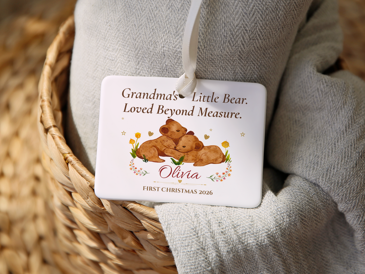 Grandma's Little Bear Ornament, Personalized Baby's First Christmas 2026, Bear Cub Keepsake, Grandmother Christmas Gift, Memory Decor