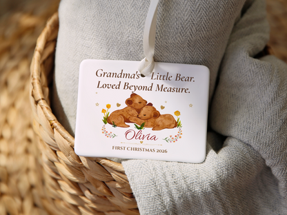 Grandma's Little Bear Ornament, Personalized Baby's First Christmas 2026, Bear Cub Keepsake, Grandmother Christmas Gift, Memory Decor