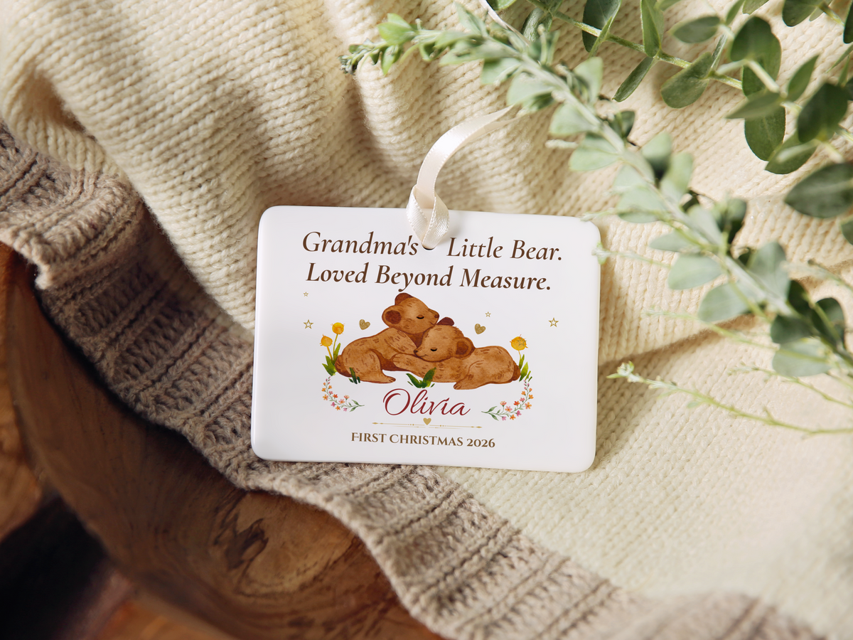 Grandma's Little Bear Ornament, Personalized Baby's First Christmas 2026, Bear Cub Keepsake, Grandmother Christmas Gift, Memory Decor