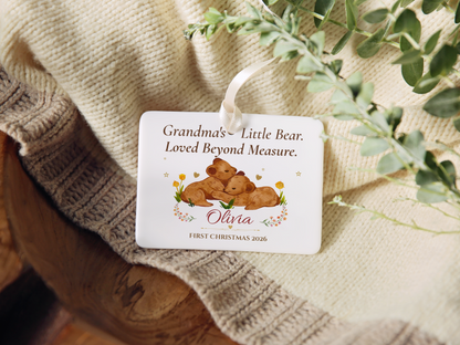Grandma's Little Bear Ornament, Personalized Baby's First Christmas 2026, Bear Cub Keepsake, Grandmother Christmas Gift, Memory Decor