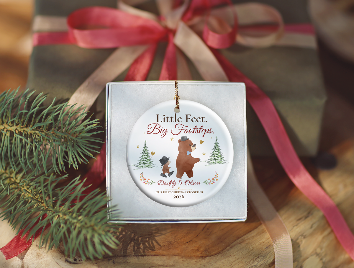 Personalized First Christmas as Dad Ornament, Daddy and Son Bear Keepsake