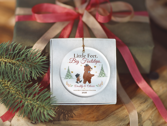 Personalized First Christmas as Dad Ornament, Daddy and Son Bear Keepsake