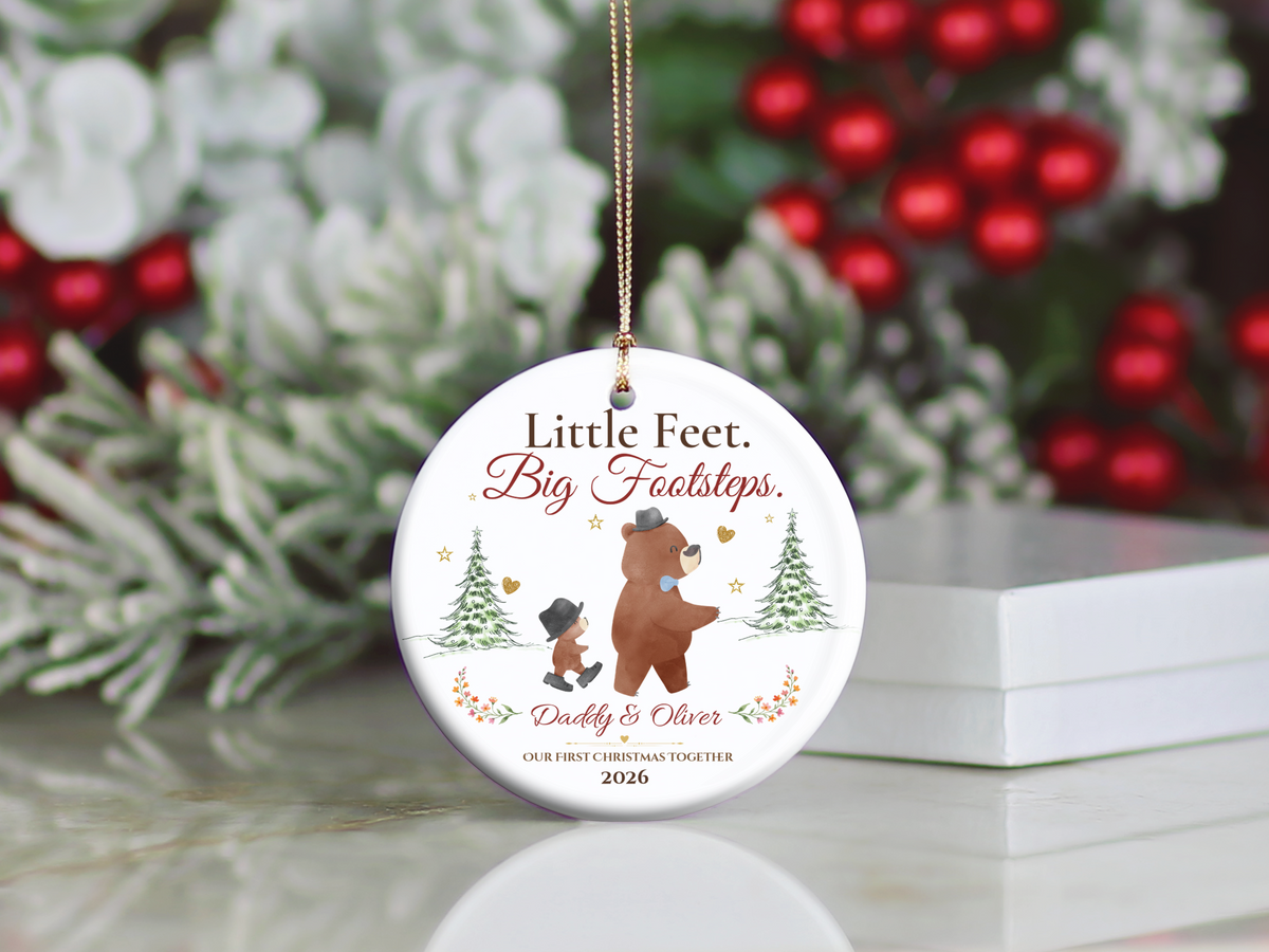 Personalized First Christmas as Dad Ornament, Daddy and Son Bear Keepsake