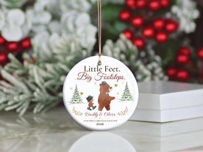 Personalized First Christmas as Dad Ornament, Daddy and Son Bear Keepsake