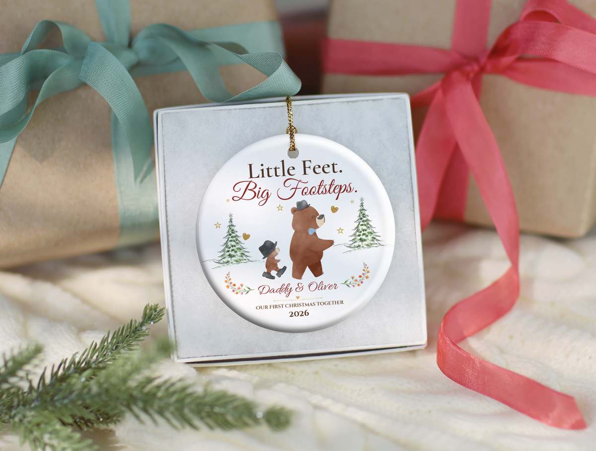 Personalized First Christmas as Dad Ornament, Daddy and Son Bear Keepsake