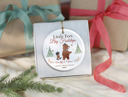 Personalized First Christmas as Dad Ornament, Daddy and Son Bear Keepsake
