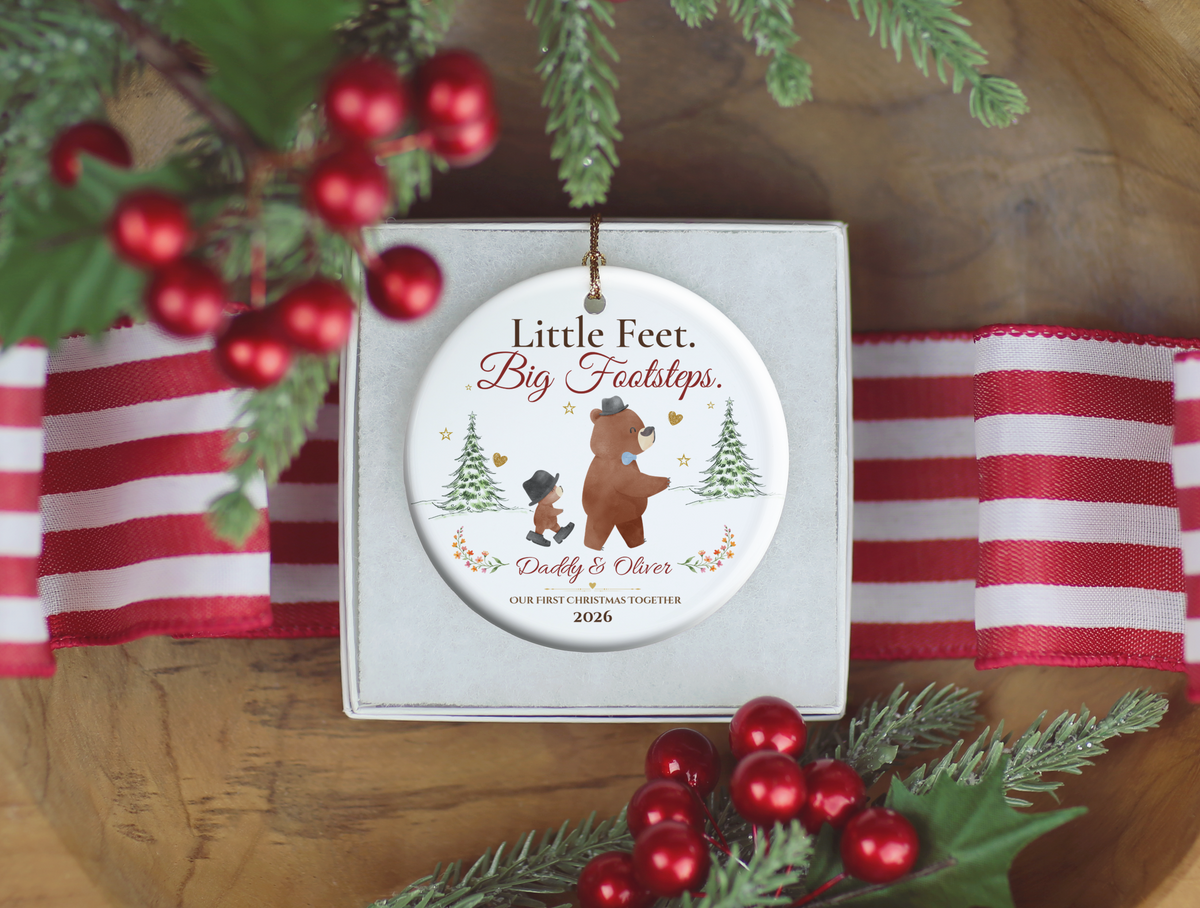Personalized First Christmas as Dad Ornament, Daddy and Son Bear Keepsake