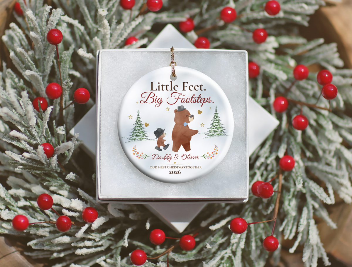 Personalized First Christmas as Dad Ornament, Daddy and Son Bear Keepsake