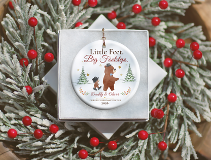 Personalized First Christmas as Dad Ornament, Daddy and Son Bear Keepsake