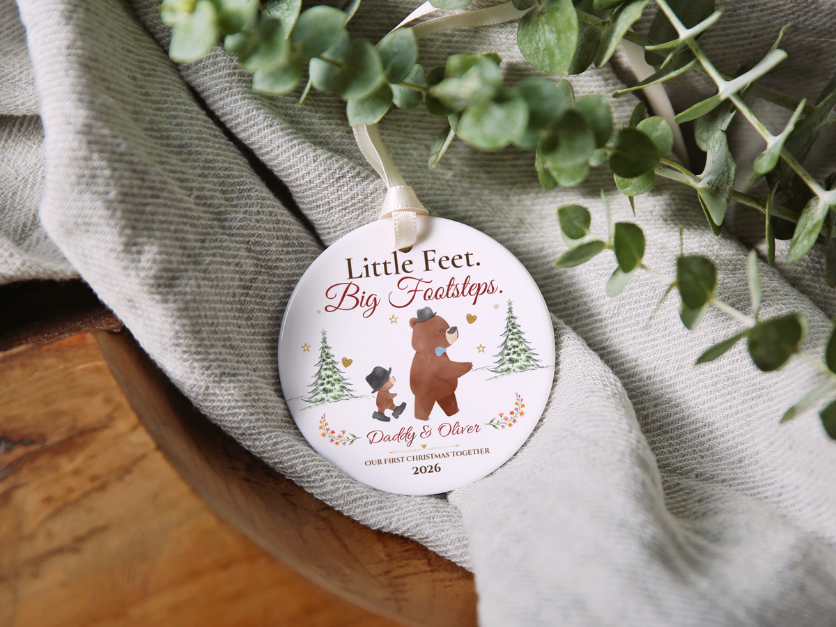 Personalized First Christmas as Dad Ornament, Daddy and Son Bear Keepsake