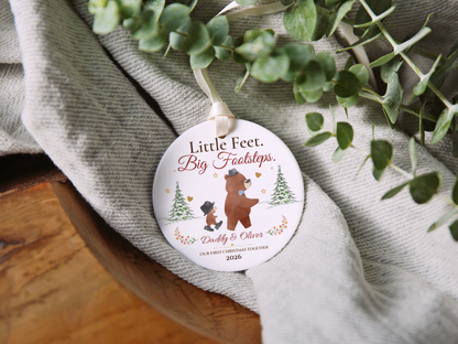 Personalized First Christmas as Dad Ornament, Daddy and Son Bear Keepsake