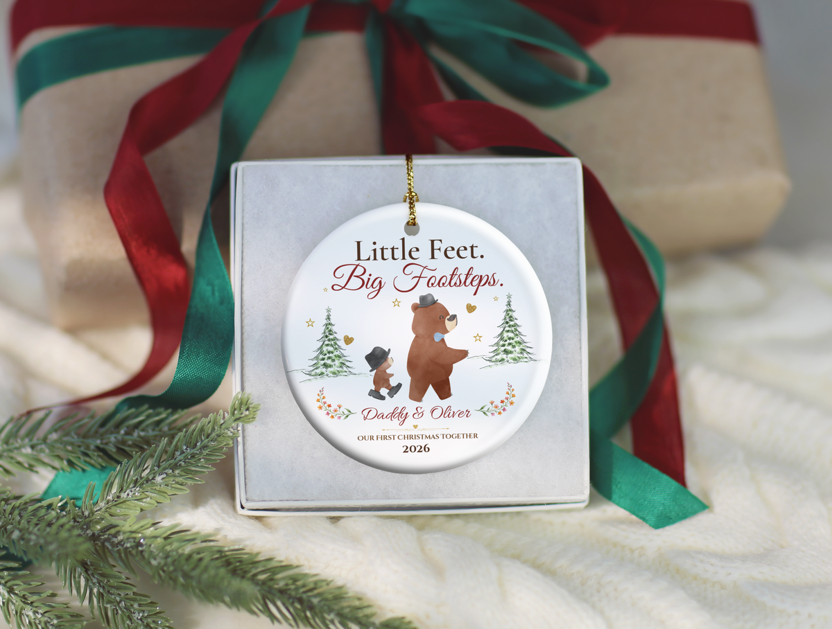 Personalized First Christmas as Dad Ornament, Daddy and Son Bear Keepsake