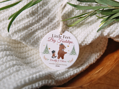 Personalized First Christmas as Dad Ornament, Daddy and Son Bear Keepsake