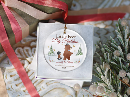 Personalized First Christmas as Dad Ornament, Daddy and Son Bear Keepsake