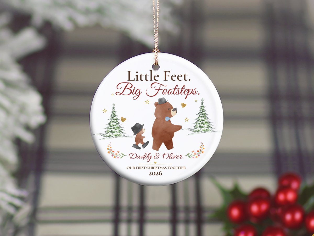 Personalized First Christmas as Dad Ornament, Daddy and Son Bear Keepsake