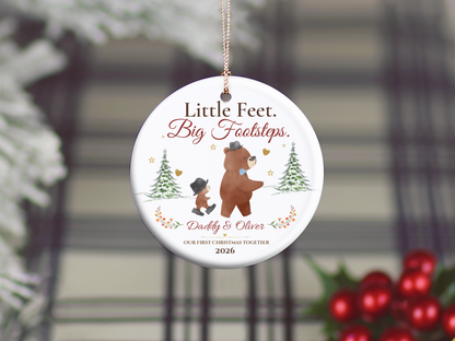 Personalized First Christmas as Dad Ornament, Daddy and Son Bear Keepsake