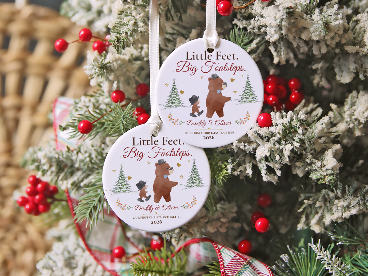 Personalized First Christmas as Dad Ornament, Daddy and Son Bear Keepsake