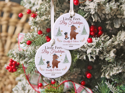 Personalized First Christmas as Dad Ornament, Daddy and Son Bear Keepsake