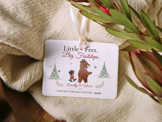 Personalized First Christmas as Dad Ornament, Daddy and Son Bear Keepsake, Story Ornament 2026