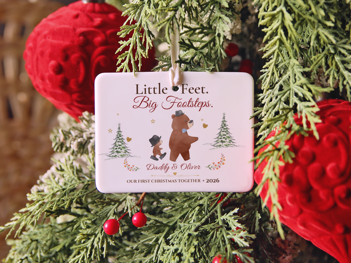 Personalized First Christmas as Dad Ornament, Daddy and Son Bear Keepsake, Story Ornament 2026