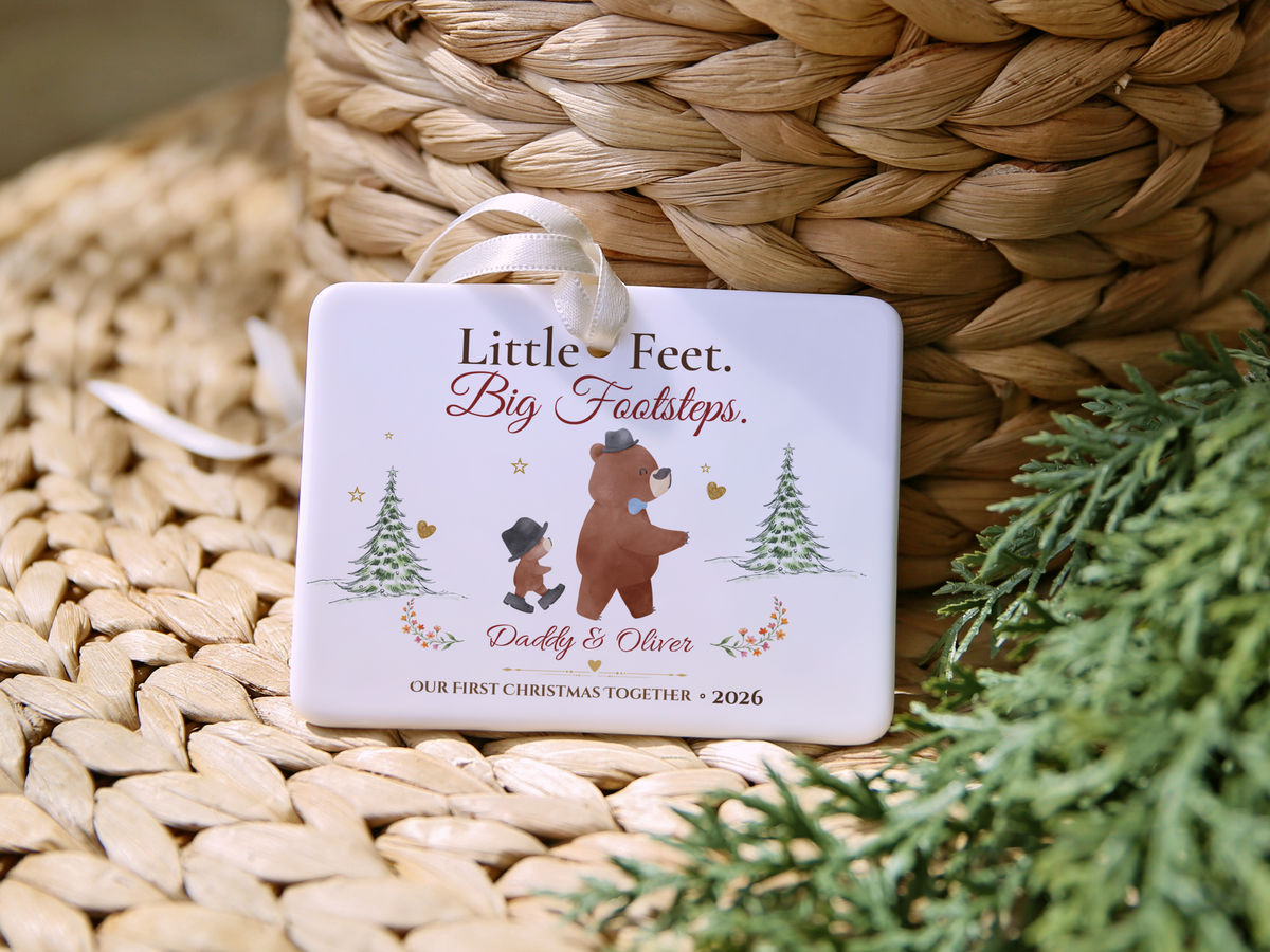 Personalized First Christmas as Dad Ornament, Daddy and Son Bear Keepsake, Story Ornament 2026