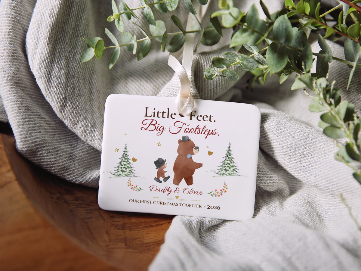 Personalized First Christmas as Dad Ornament, Daddy and Son Bear Keepsake, Story Ornament 2026