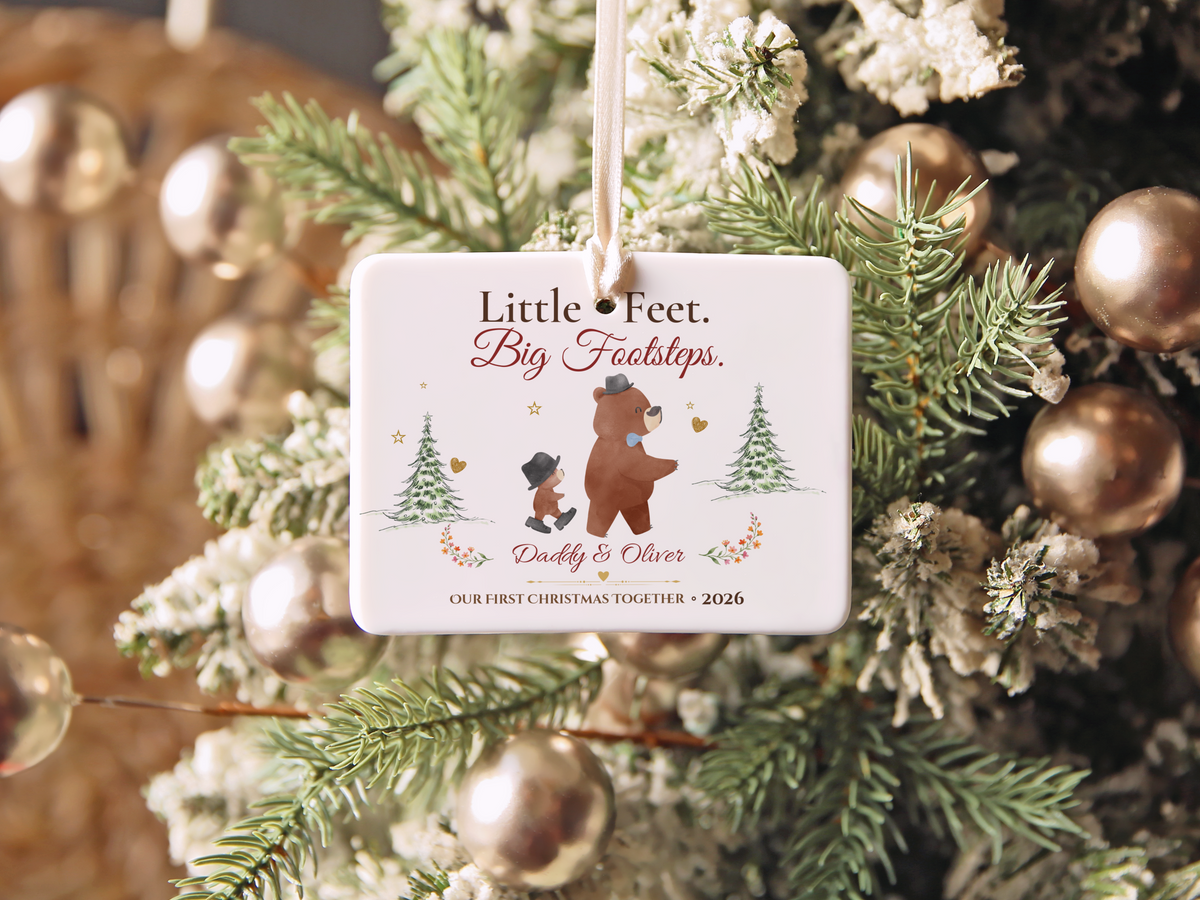 Personalized First Christmas as Dad Ornament, Daddy and Son Bear Keepsake, Story Ornament 2026