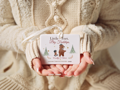 Personalized First Christmas as Dad Ornament, Daddy and Son Bear Keepsake