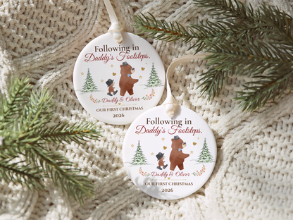 Following in Daddy's Footsteps Ornament, Personalized Father Son Christmas Gift