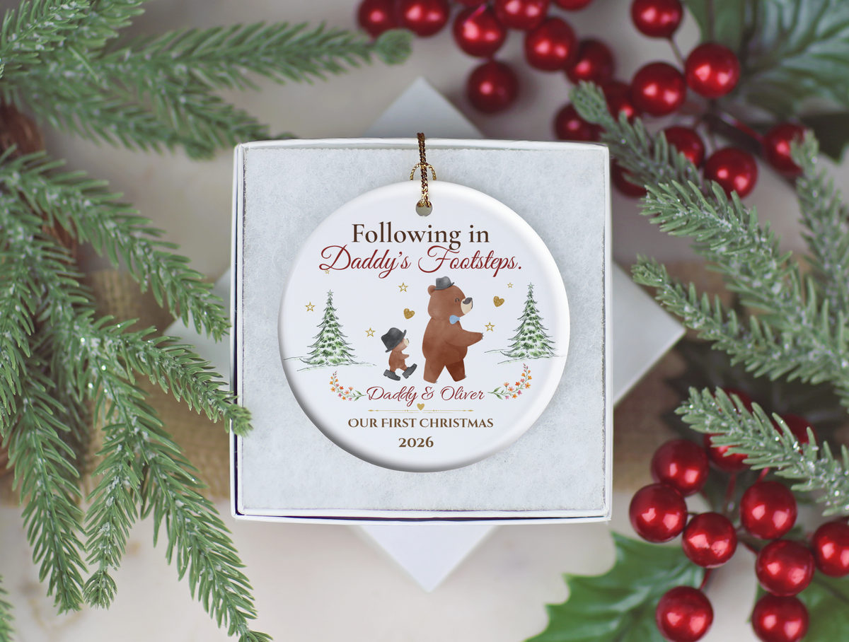 Following in Daddy's Footsteps Ornament, Personalized Father Son Christmas Gift