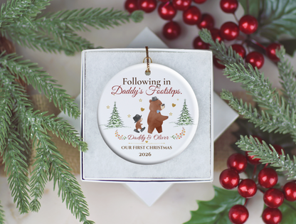 Following in Daddy's Footsteps Ornament, Personalized Father Son Christmas Gift