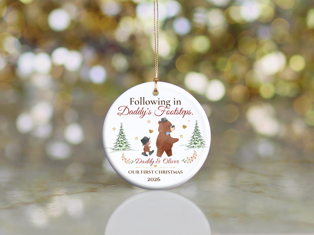 Following in Daddy's Footsteps Ornament, Personalized Father Son Christmas Gift