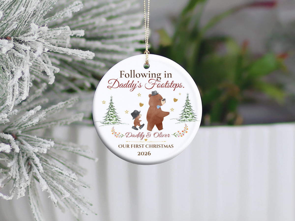 Following in Daddy's Footsteps Ornament, Personalized Father Son Christmas Gift