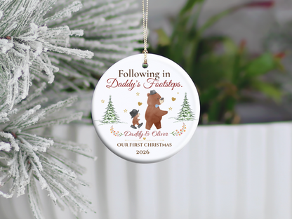 Following in Daddy's Footsteps Ornament, Personalized Father Son Christmas Gift