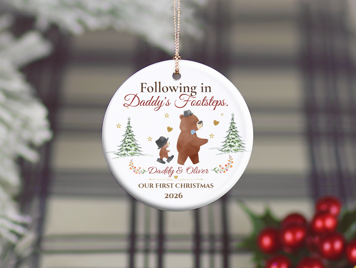 Following in Daddy's Footsteps Ornament, Personalized Father Son Christmas Gift