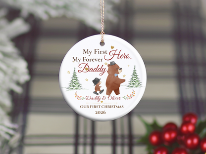 My First Hero Daddy Ornament, Personalized First Christmas as Dad Gift