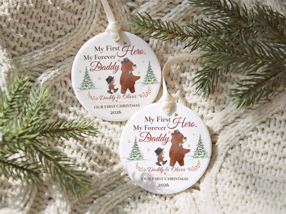 My First Hero Daddy Ornament, Personalized First Christmas as Dad Gift