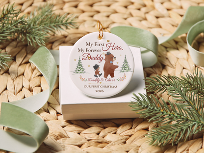My First Hero Daddy Ornament, Personalized First Christmas as Dad Gift