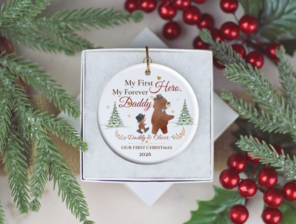 My First Hero Daddy Ornament, Personalized First Christmas as Dad Gift