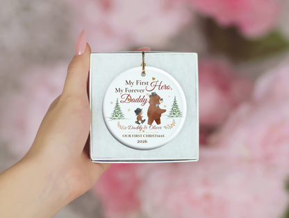 My First Hero Daddy Ornament, Personalized First Christmas as Dad Gift