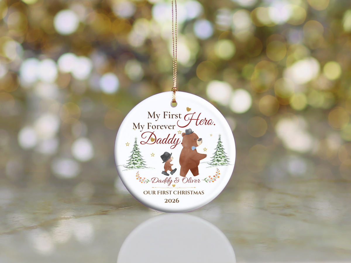 My First Hero Daddy Ornament, Personalized First Christmas as Dad Gift