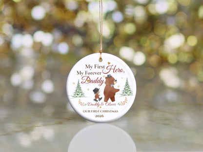 My First Hero Daddy Ornament, Personalized First Christmas as Dad Gift