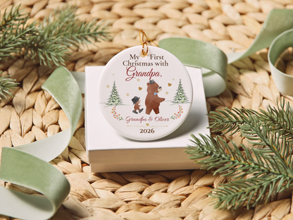 Personalized First Christmas with Grandpa Ornament, Grandson Bear Keepsake