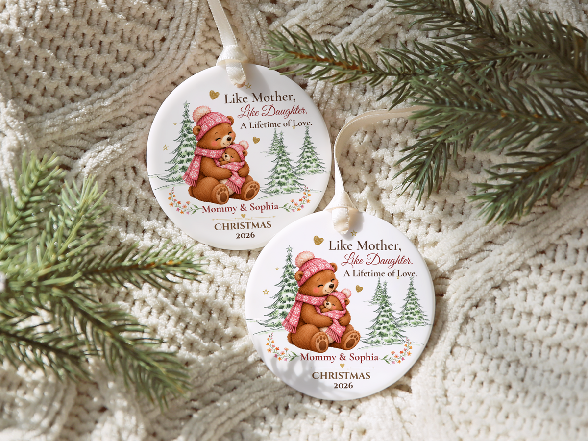 Personalized Mommy and Daughter Christmas Ornament, Mother Daughter Bear Gift